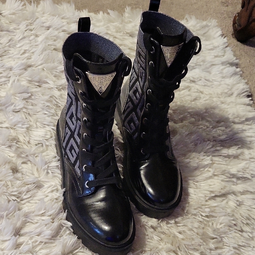 GUESS Black and Gray Combat Boots